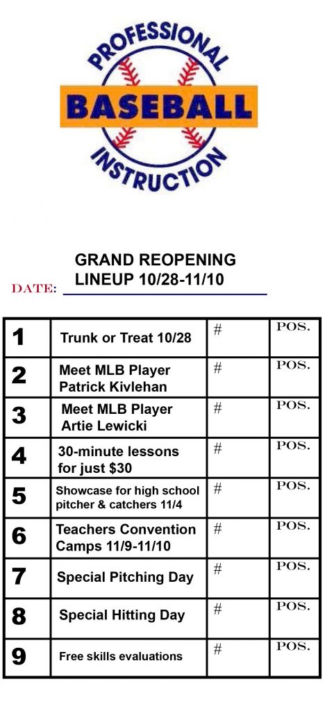 PBI grand reopening lineup card