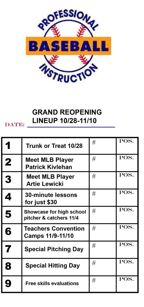 PBI’S Grand Reopening Lineup – Professional Baseball Instruction